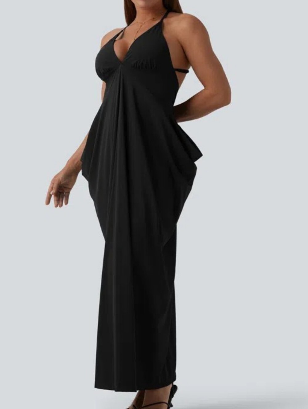 Halara Crisscross Backless Deep V-neck Stacked Ruched Maxi Party Slip Dress XL